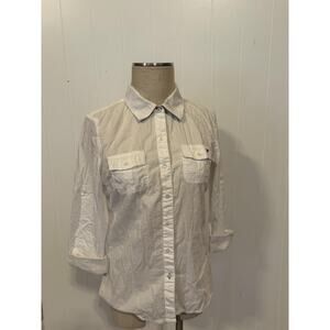 Tommy Hilfiger Shirt Womens Medium Button Up Long Sleeve Casual Floral Trim